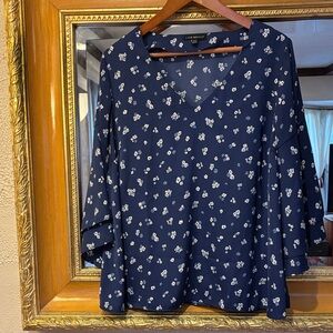 Lane Bryant Navy Floral Bell Sleeve Top - Size 14/16